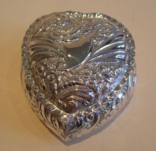 Large Victorian English Sterling Silver Heart Trinket Box - 1897