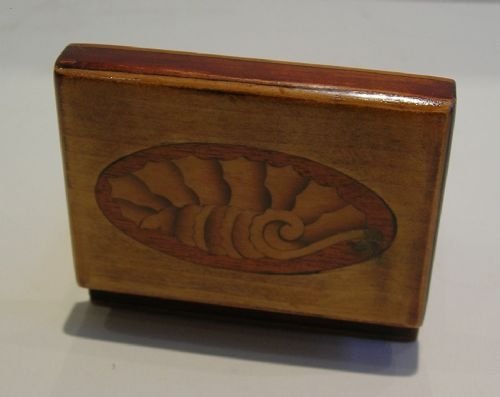 Antique English Fruitwood Four Compartment Postage Stamp Box C.1900 - Shell Inlay