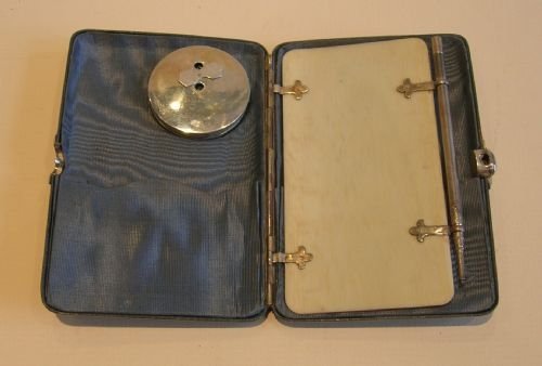 fig 1. Magnificent French Leather & Silver Card Case With Clock - Signed Giraudon, Paris