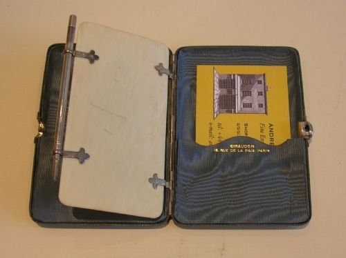 fig 2. Magnificent French Leather & Silver Card Case With Clock - Signed Giraudon, Paris