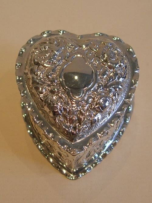 Romantic Antique English Sterling Silver Box - Victorian Heart - 1887