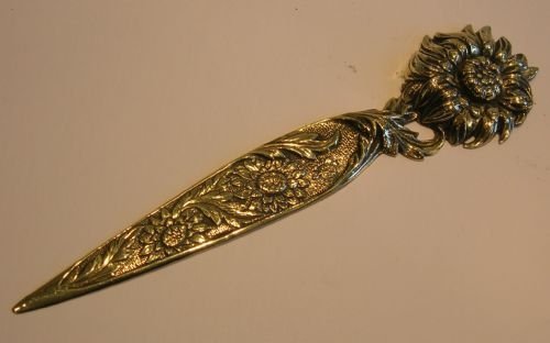 Antique English Sunflower Cast Brass Letter Opener C.1910