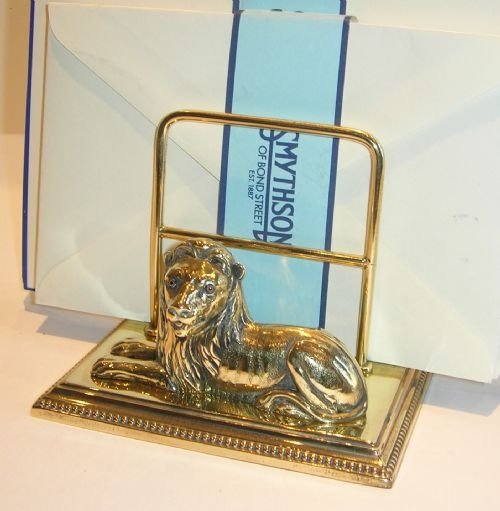 Antique English Letter or Stationery Rack / Holder - Lion with Glass Eyes