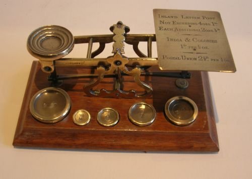 Antique English Oak & Brass Postage or Letter Scale by Mordan, London