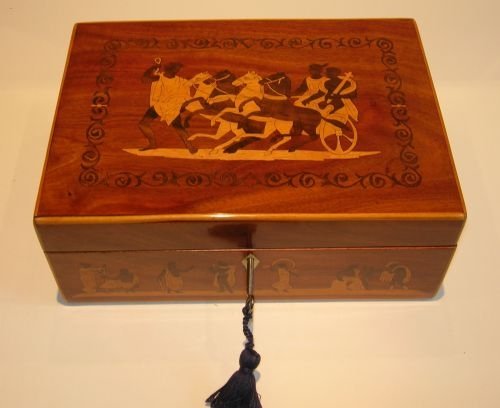 Magnificent Antique English Walnut Box - Classical Marquetry Inlay C.1840
	