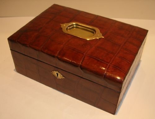 Antique Jewelry Box Clad in Rich Crocodile or Alligator Skin C.1880