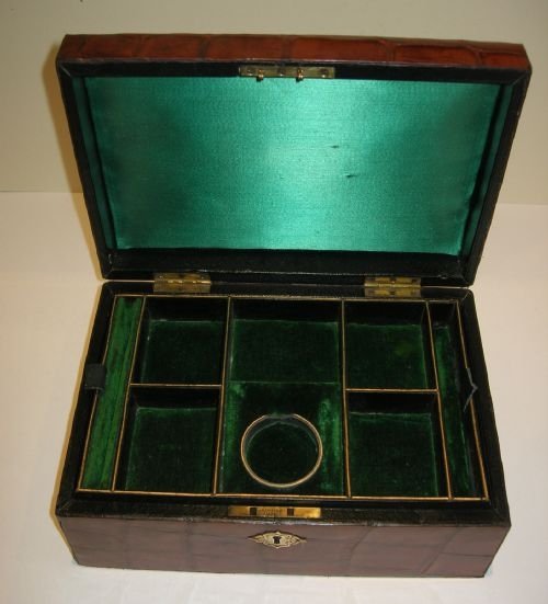 fig 1. Antique Jewelry Box Clad in Rich Crocodile or Alligator Skin c.1880