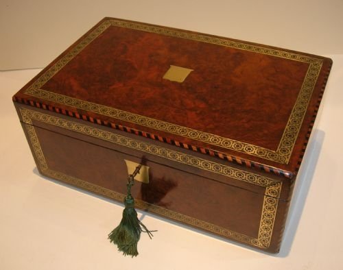 Fabulous Burl Walnut Writing Slope / Lap Desk - Brass Inlaid
