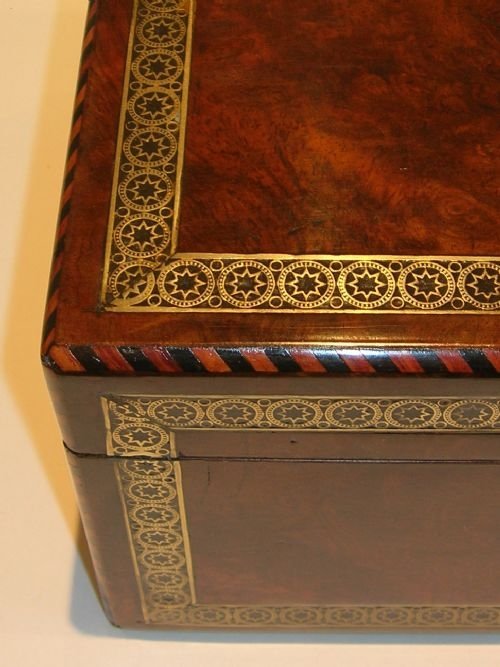 fig 1. Fabulous Burl Walnut Writing Slope / Lap Desk - Brass Inlaid