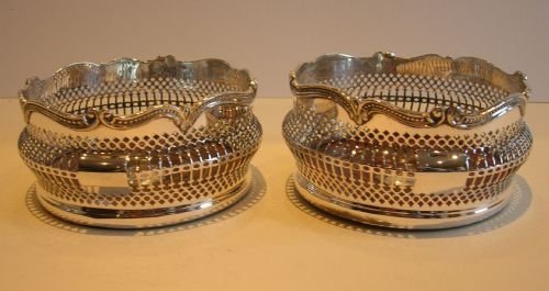 fig 1. Fabulous Pair Antique English Pierced Wine Coasters c.1890