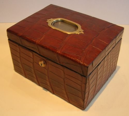 Antique Jewelry Box Clad in Rich Crocodile or Alligator Skin C.1880