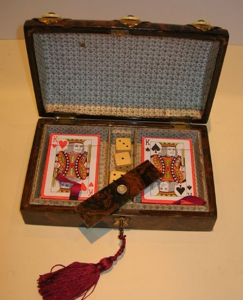 fig 2. Antique English Papier Mache Playing Card / Games Box c.1880