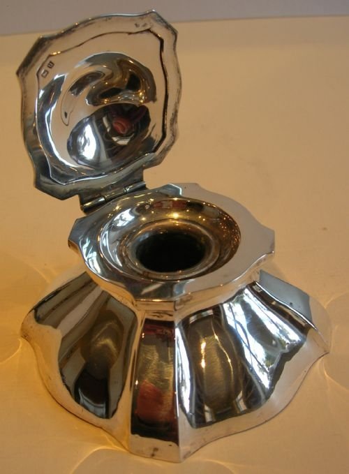 English Sterling Silver Melon Inkwell - Birmingham 1919