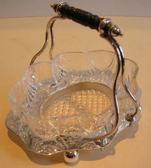 Antique English Silverplate & Cut Crystal Preserve / Nut / Candy Dish