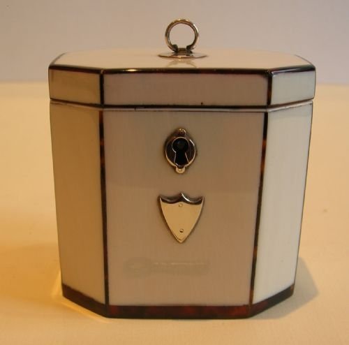 Antique English Octagonal Ivory & Tortoiseshell Tea Caddy C.1800