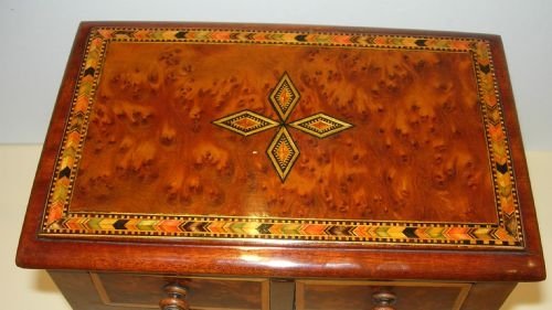 fig 2. Unusual Inlaid Burr Walnut Miniature Chest of Drawers c.1860
