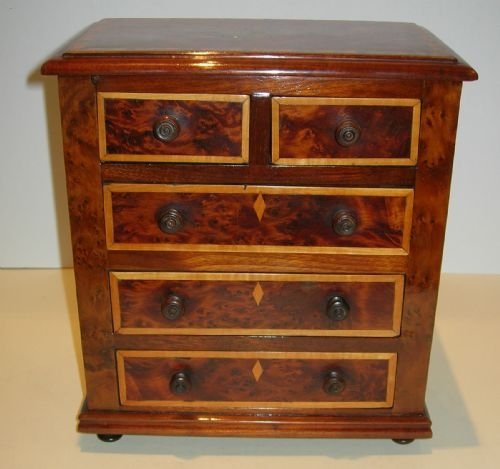 fig 1. Unusual Inlaid Burr Walnut Miniature Chest of Drawers c.1860