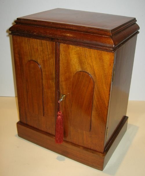 Large Antique English Walnut Cigar Cabinet C.1880 - Cedar Lined Drawers
