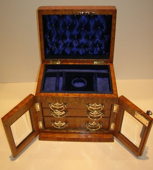 fig 2. Fabulous Antique Burr Ash Jewellery Box With Glazed Doors c.1886