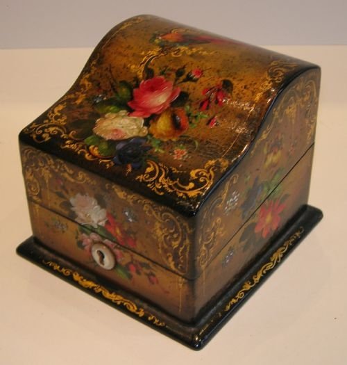 Antique English Hand Painted Papier Mache Scent Bottle Box - Museum Quality
