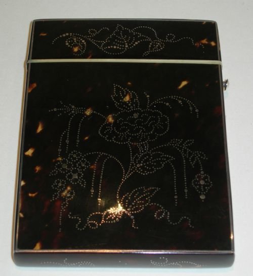fig 2. Rare English Castle Pique Cloute Inlaid Tortoiseshell Card Case c.1830