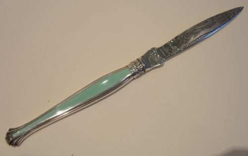 Elegant Sterling Silver & Guilloche Enamel Letter Opener
