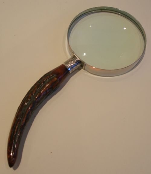 fig 1. Grand Antique English Antler Horn & Sterling Silver Magnifying Glass