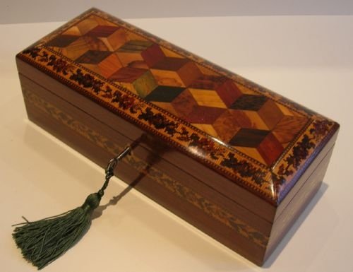 Antique English Rosewood & Tunbridge Ware Glove / Jewelry Box C.1860
