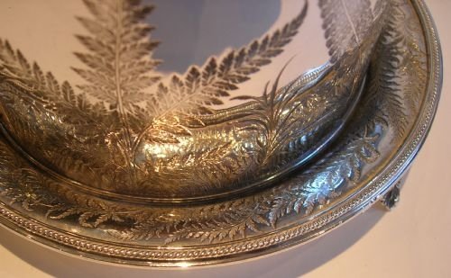 fig 1. Exquisite Silver Plated Biscuit Box By William Hutton - Ferns & Swallows c.1860