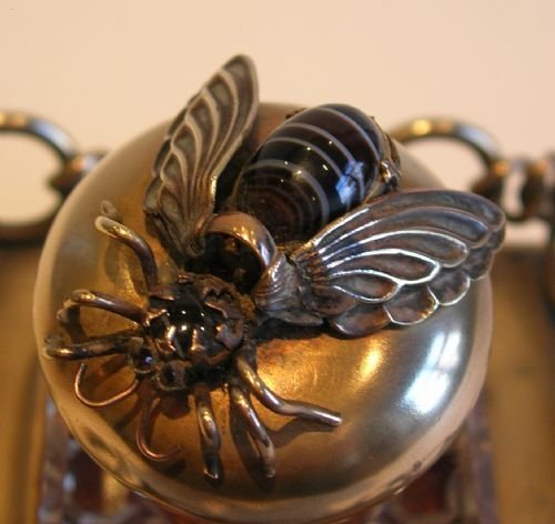 fig 1. Magnificent Bee Topped Inkwell on Cast Wedding Ring Base c.1880