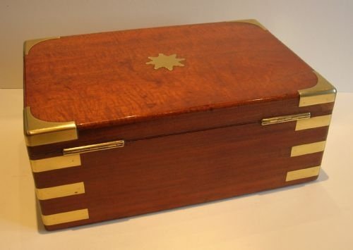 fig 1. Large Antique English Brass Bound Mahogany Jewelry / Desk or Table Box