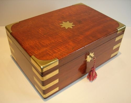 Large Antique English Brass Bound Mahogany Jewelry / Desk or Table Box