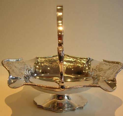 Pretty Victorian Ribbon & Garland Engraved Basket in Silver Plate C.1890