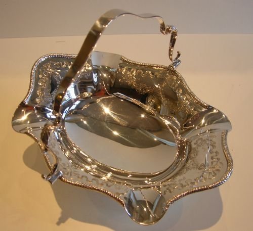 fig 1. Pretty Victorian Ribbon & Garland Engraved Basket In Silver Plate c.1890