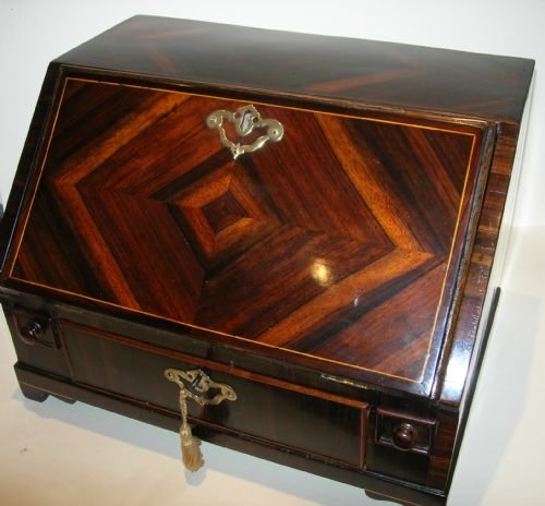 fig 1. Rare Eighteenth Century Colonial Tabletop Miniature Writing Bureau In Black Walnut c.1750