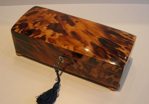 Exquisite Antique English Tortoiseshell Glove or Jewelry Box C.1860