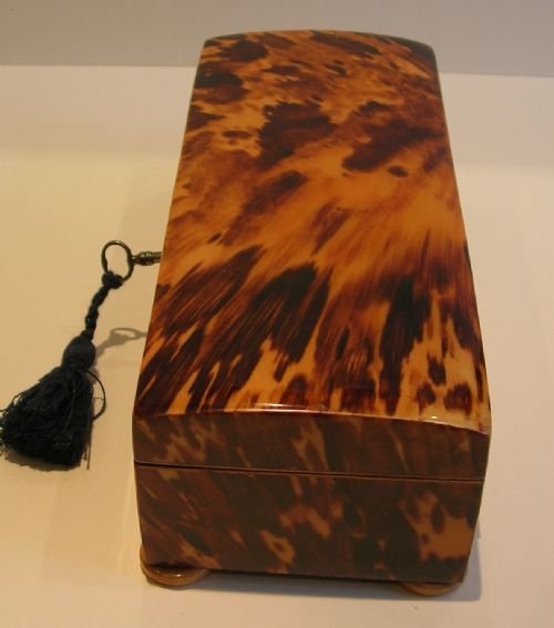 fig 1. Exquisite Antique English Tortoiseshell Glove or Jewelry Box c.1860
