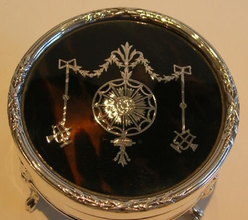 fig 1. Antique Sterling Silver Jewelry Box - Tortoise Shell & Silver Pique Inlay