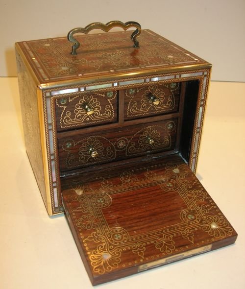 Exquisite French Jewelry Cabinet - North African Inspired - Inlaid Rosewood C.1900