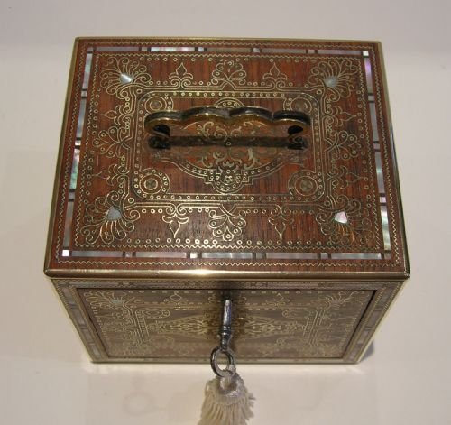 fig 1. Exquisite French Jewelry Cabinet - North African Inspired - Inlaid Rosewood c.1900