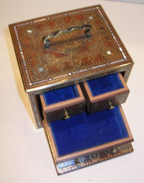 fig 2. Exquisite French Jewelry Cabinet - North African Inspired - Inlaid Rosewood c.1900