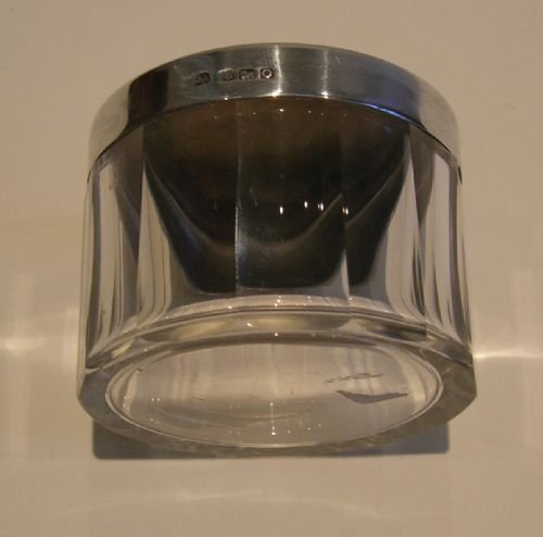 fig 1. Cut Crystal Vanity Jar - Iridescent Silver / Lilac Guilloche Enamel Top