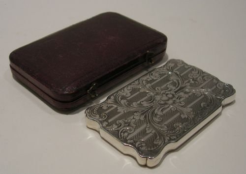 Early Victorian Sterling Silver Visiting Card Case in Presentation Case - 1849