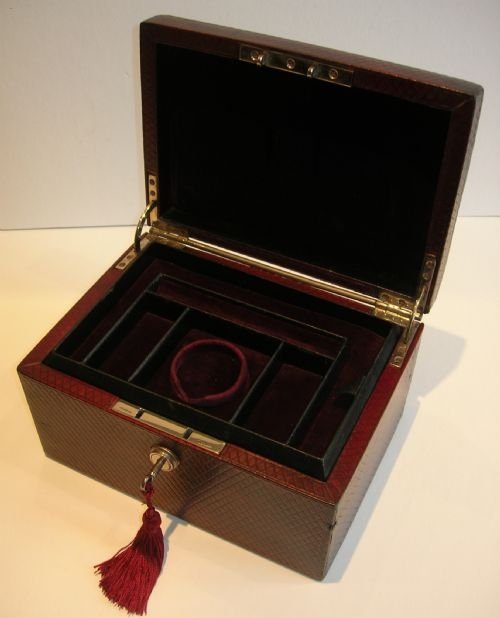 fig 1. Antique English Red Leather Covered Jewelry Box c.1870