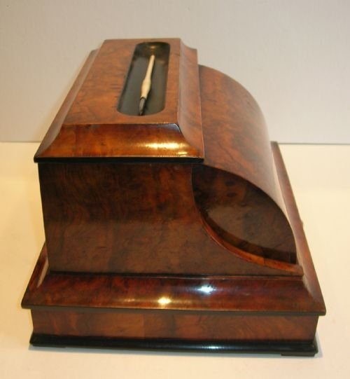 fig 2. Rare Antique English Burr Walnut Roll Top Writing Box / Inkstand c.1860