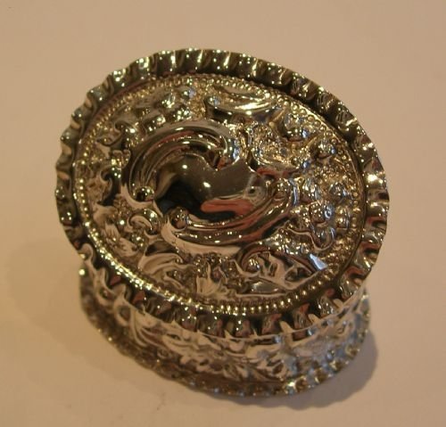 Antique English Embossed Sterling Silver Pill Box - 1897
