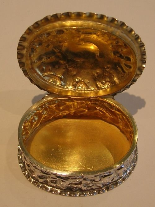 fig 1. Antique English Embossed Sterling Silver Pill Box - 1897