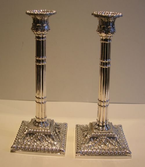 Grand Large Pair English Silver Plated Candlesticks C.1860