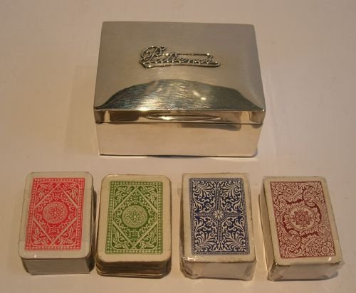 Antique English Miniature Sterling Silver Playing Card Box - Patience
