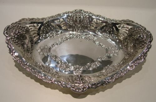 Magnificent Antique Sterling Silver Basket - British Lion's Heads - 1908
